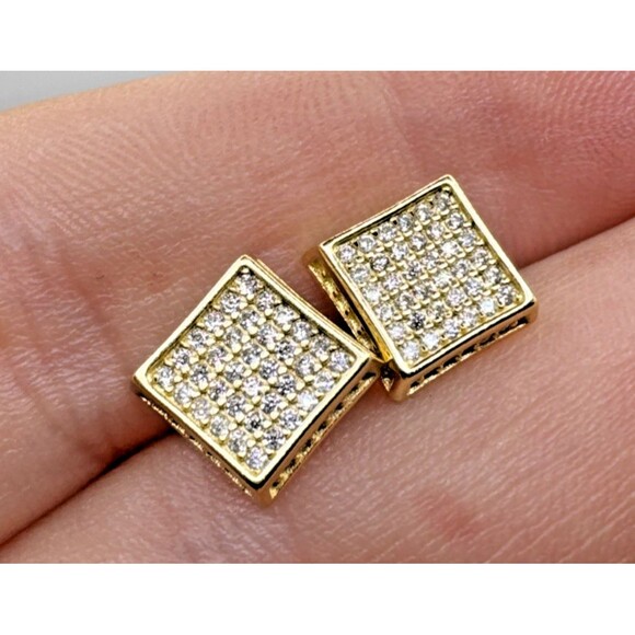 0.54ctw Moissanite Square Stud Earrings – Gold Over 925 Sterling Silver – GRA - Picture 1 of 11